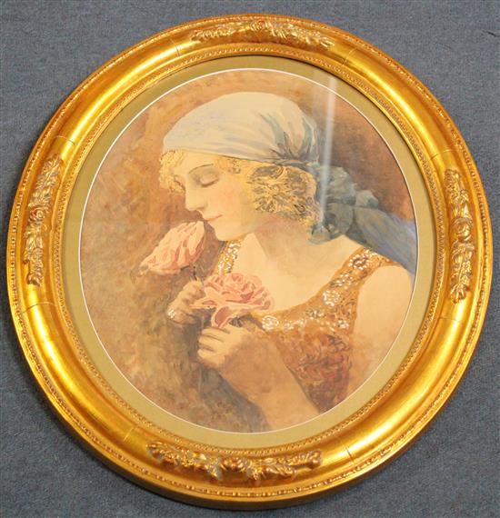 C. Cob Portrait of a lady scenting a rose, oval, 18 x 14in.